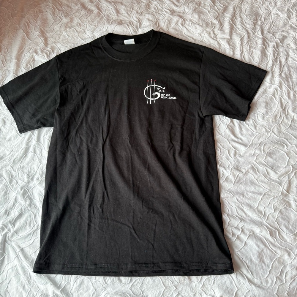 Cat Music Logo Guitar Black Graphic T-Shirt